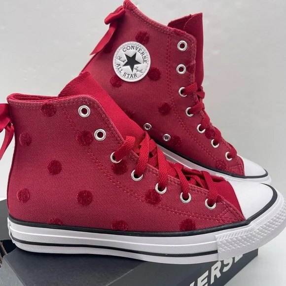 Converse Red Polka Dot Chuck Taylor All Star High Top Sneakers - Picture 6 of 16
